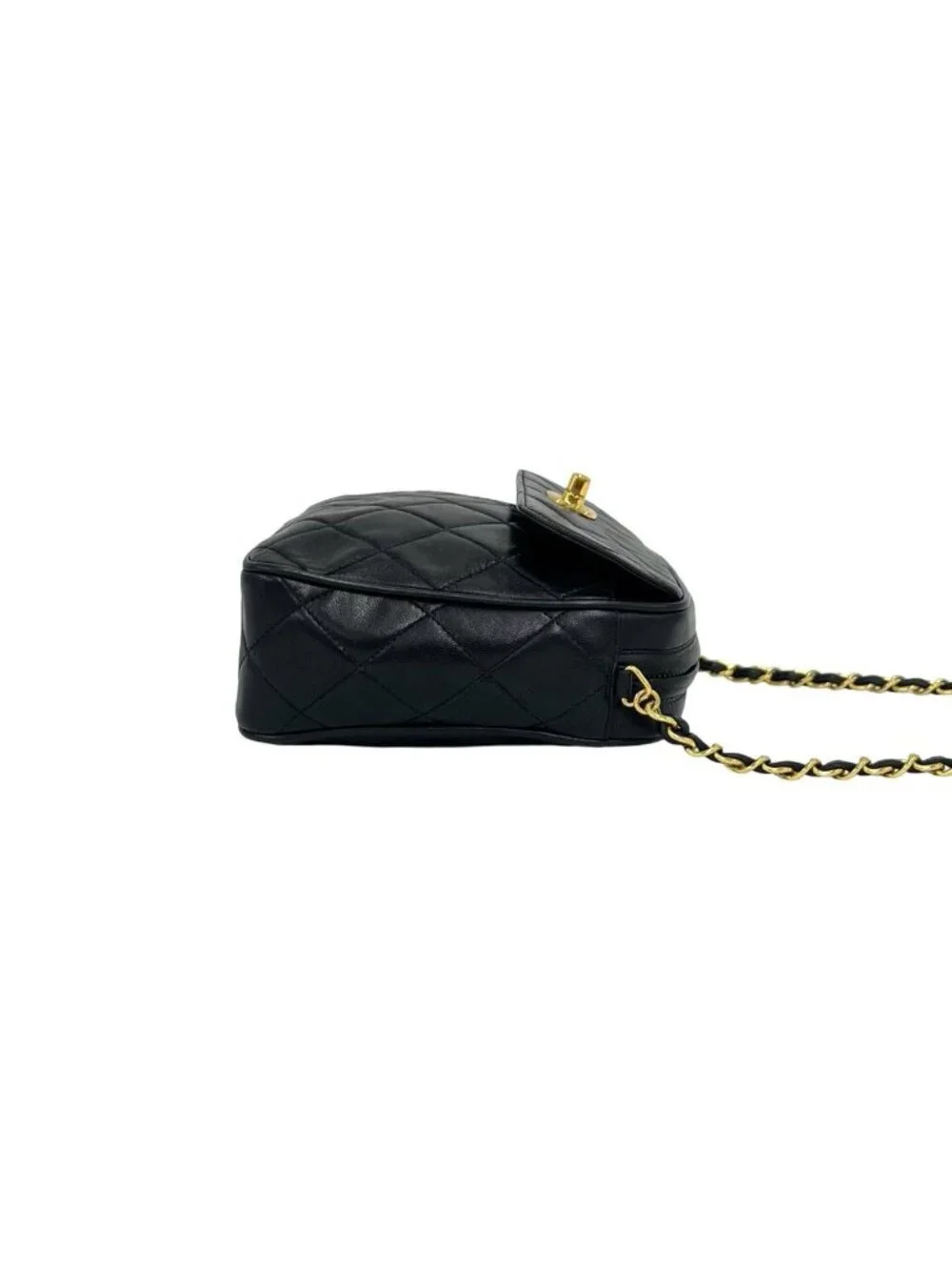 Chanel Vintage Quilted Coco Lambskin Leather Chain Shoulder Bag Black